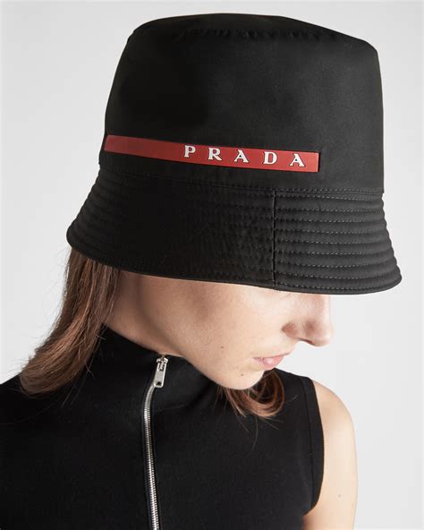 prada bucket hat black red